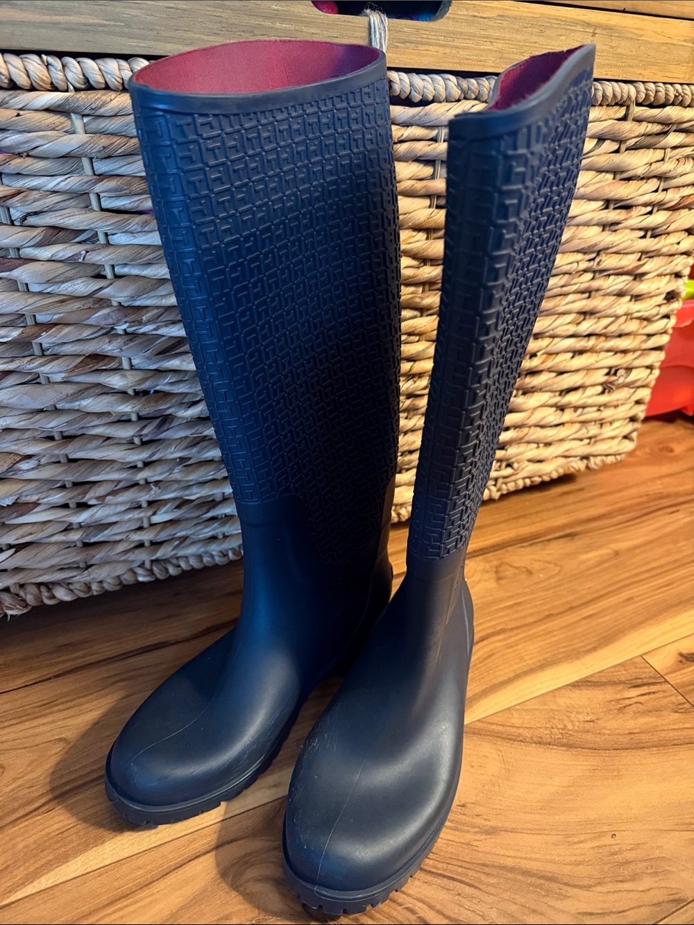 Women's Tommy Hilfiger Tall Rain Boots in Navy Blue
